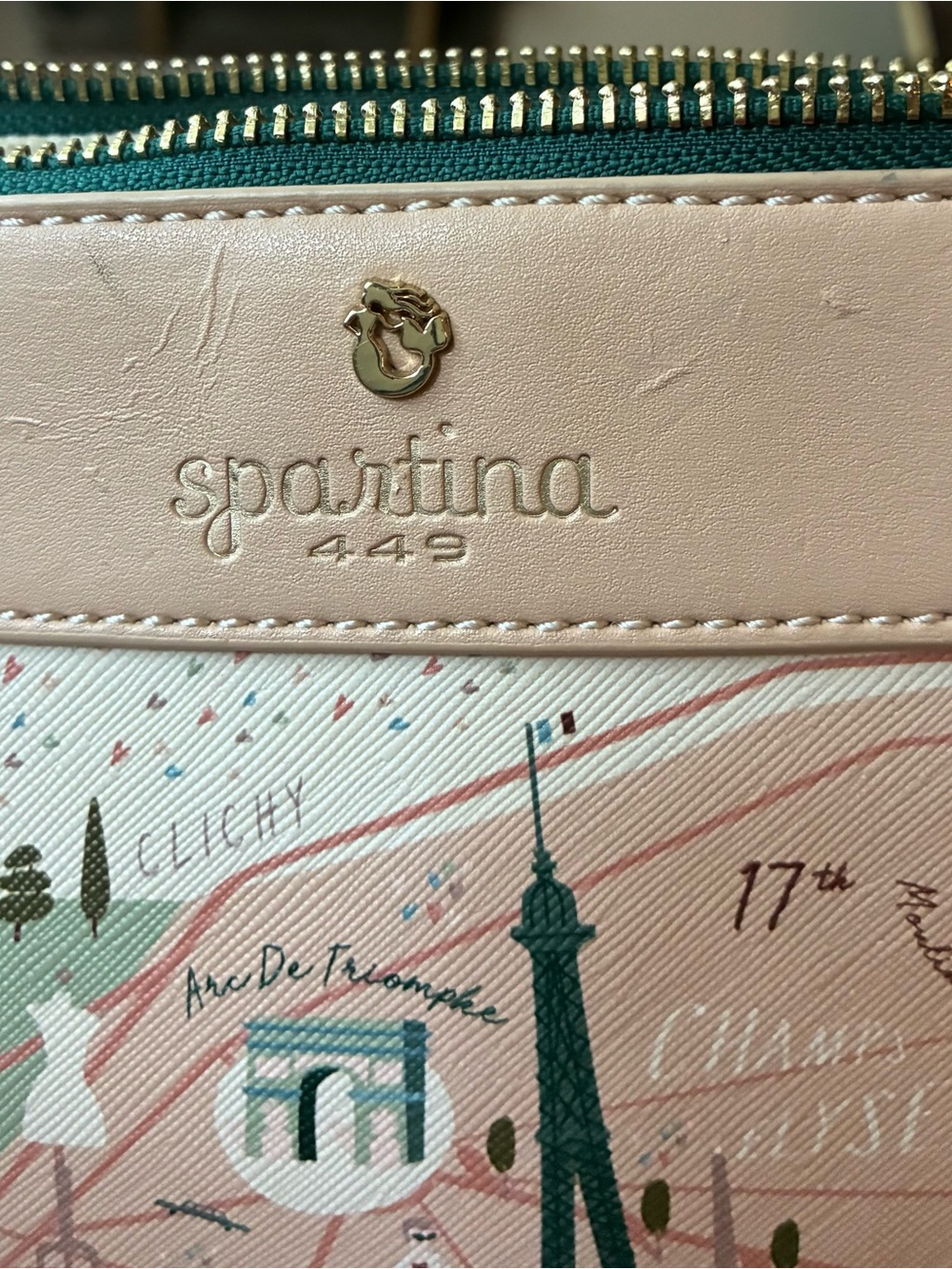 Spartina 449 Paris Map Crossbody in Cream, Blue and Green - Picture 3 of 7